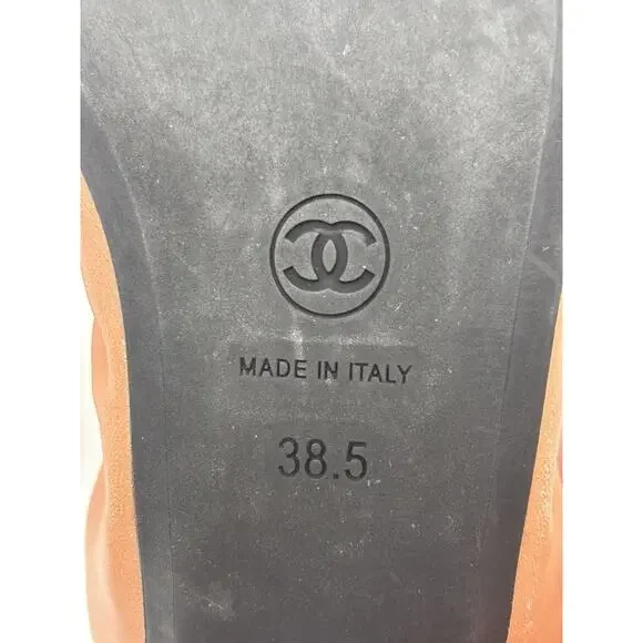 Chanel Interlocking CC Logo Ballet Flat Beige Black Leather Size 38.5 / 8.5 - Picture 8 of 16